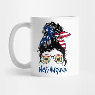 West Virginia girl Messy bun , American Girl , West Virginia Flag Mug